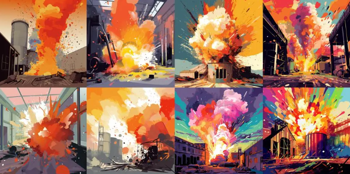 第二个prompt是“油漆厂爆炸，矢量艺术.png