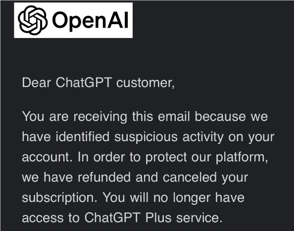 OpenAI还把订阅费给封号账户退了回来.jpg