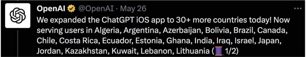 iOS版的ChatGPT已经在30多个国家上线.jpg