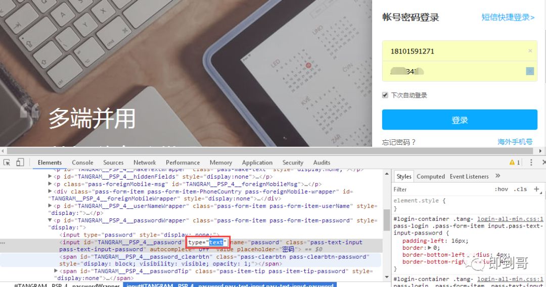 然后双击“type=password”并将其改成“type=text”.jpg