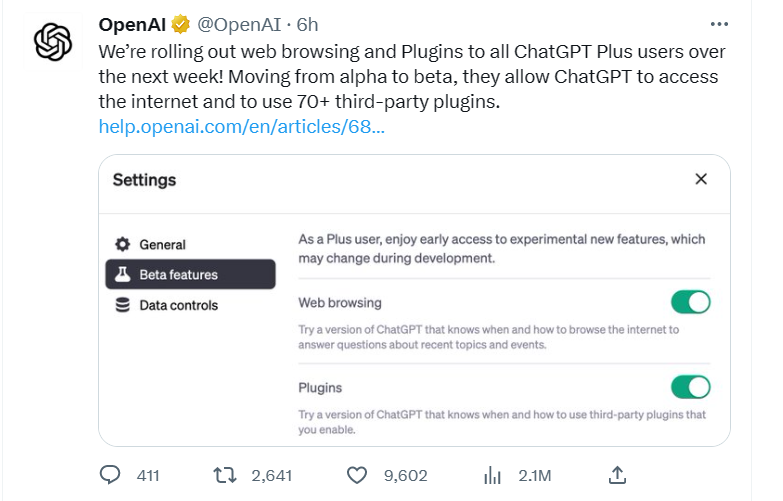 ChatGPT开放联网和插件；三星发力AIGC平台；中文在线启用AI主播