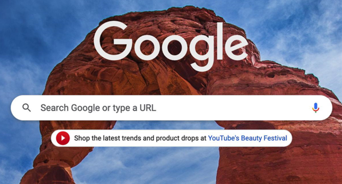 当开启Chrome新标签页后，搜索框下毅然出现了视频网站的美妆节广告.png