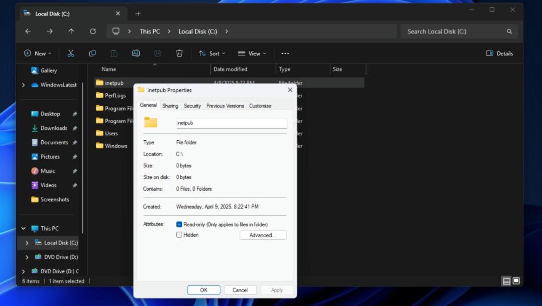 Windows11更新引发混乱：C盘突然多了个“inetpub”文件夹！